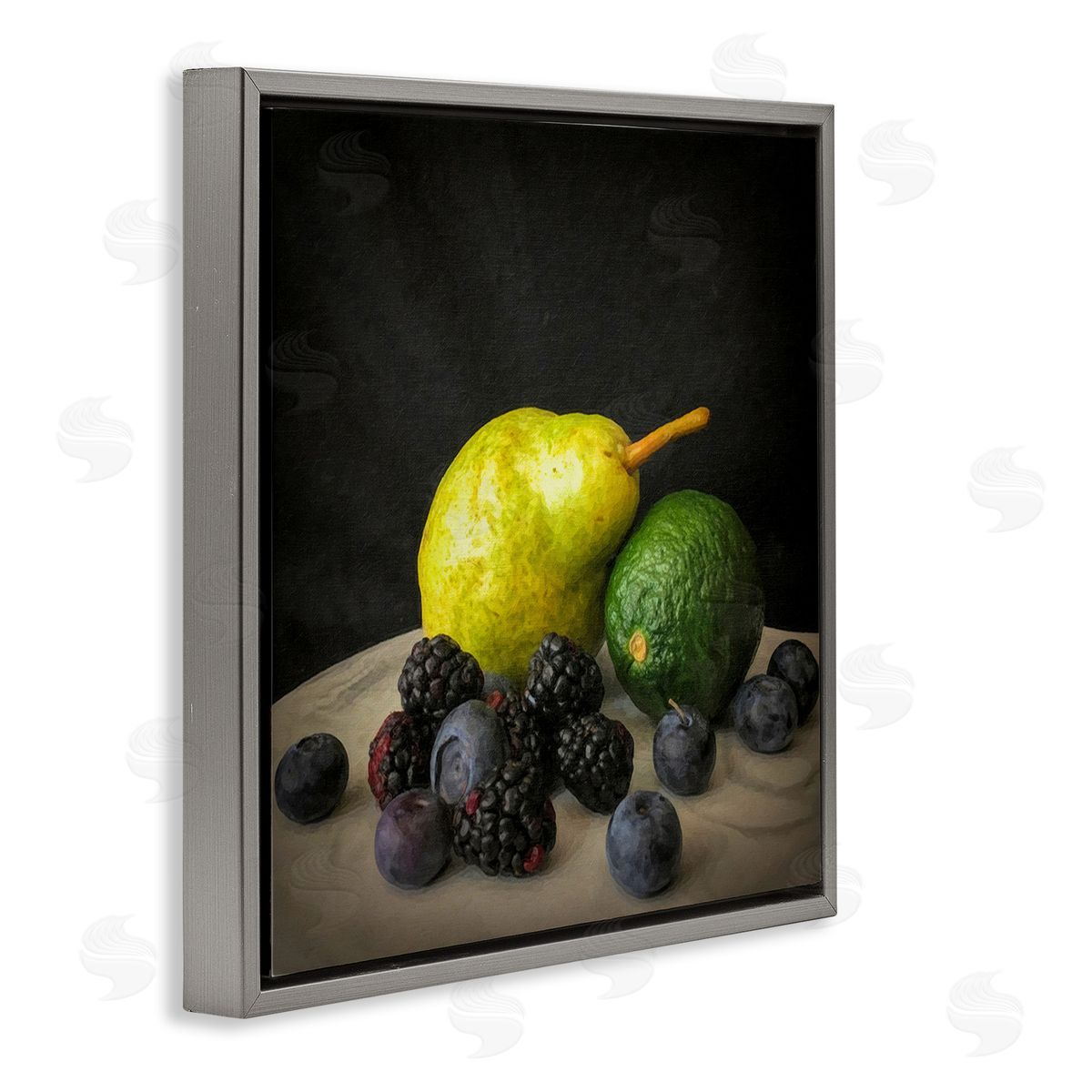 Graffitee Studios Fruit & Berries Still Life Gray Floating Frame Canvas Wall Art Print