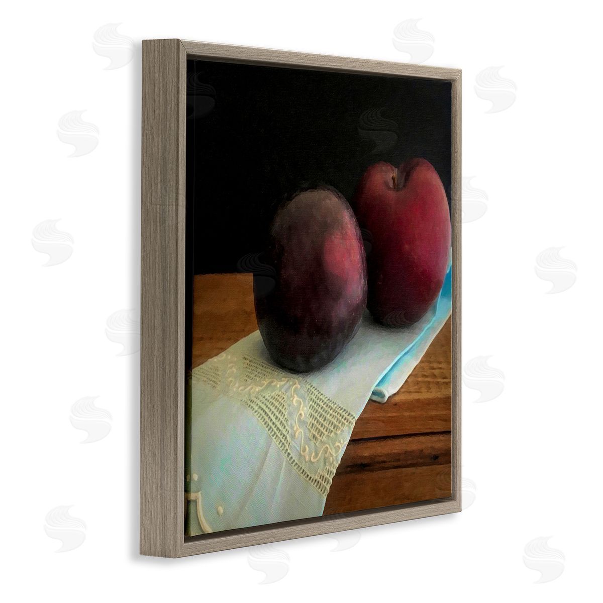 Graffitee Studios Two Plums Still Life Brown Floating Frame Canvas Wall Art Print