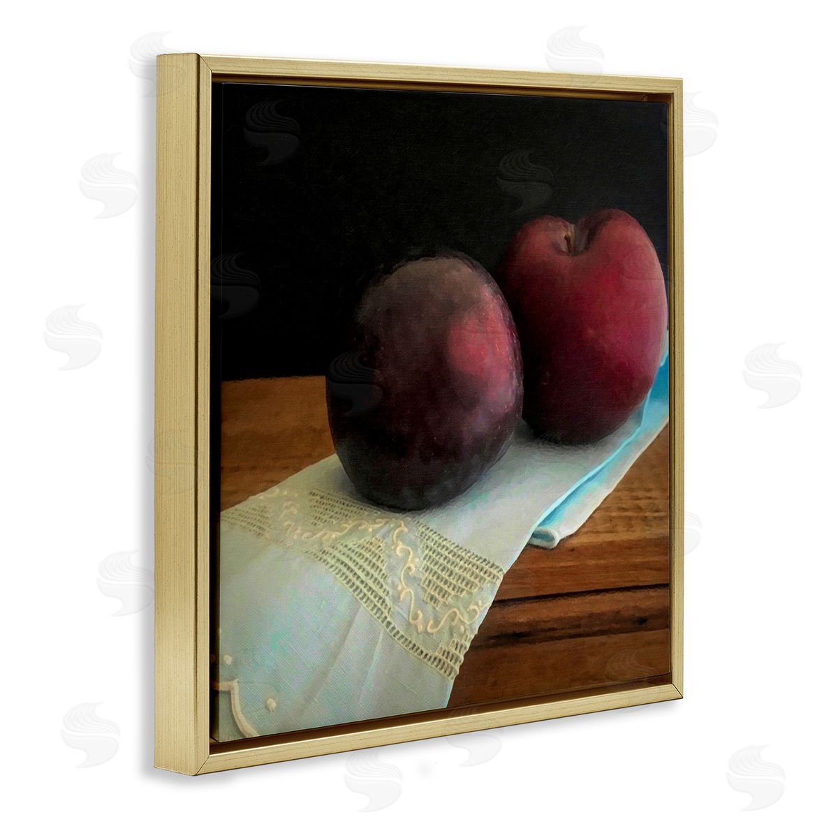 Graffitee Studios Two Plums Still Life Gold Floating Frame Canvas Wall Art Print