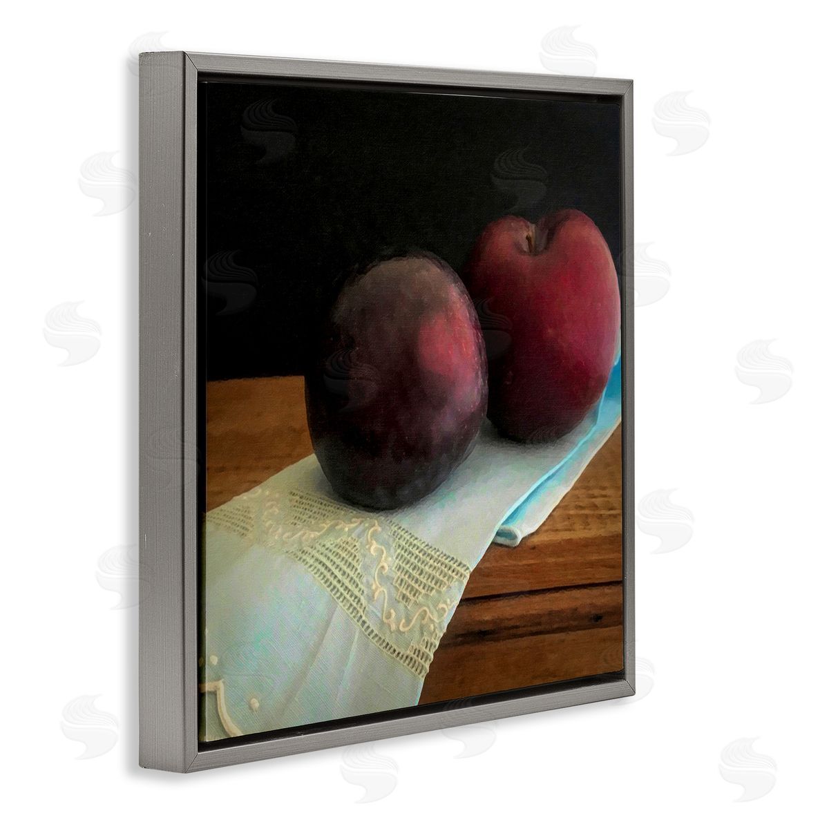 Graffitee Studios Two Plums Still Life Gray Floating Frame Canvas Wall Art Print