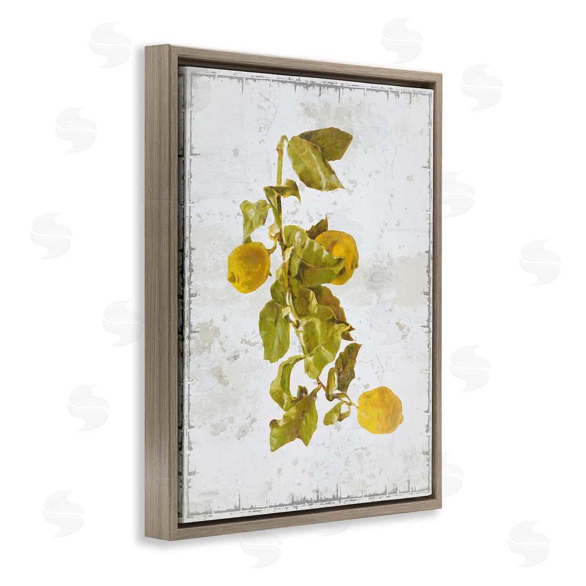 Graffitee Studios Natural Lemon Fruits Brown Floating Frame Canvas Wall Art Print