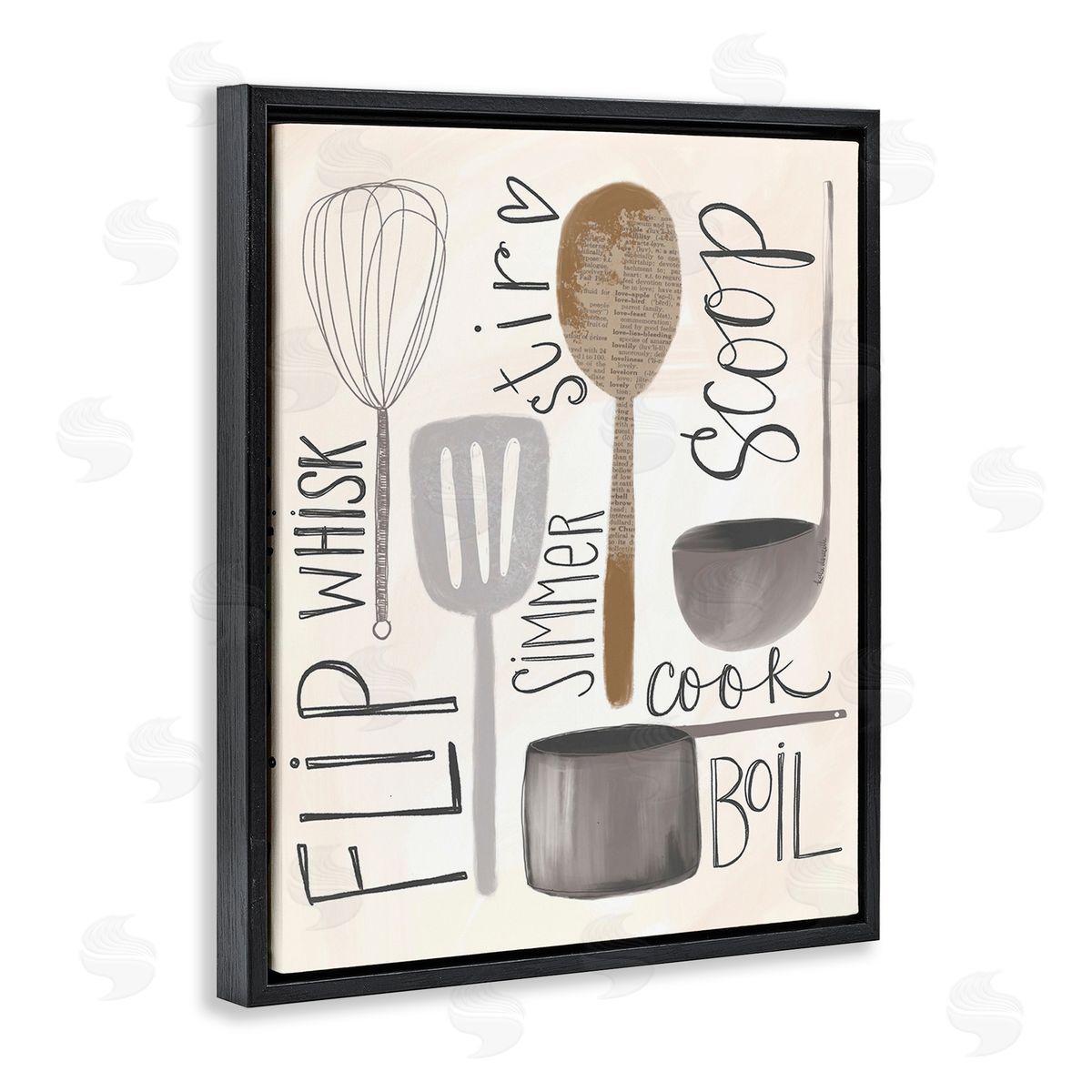 Katie Doucette Kitchen Phrases & Utensils Black Floating Frame Canvas Wall Art Print