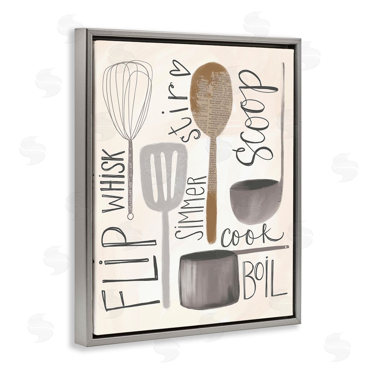 Katie Doucette Kitchen Phrases & Utensils Gray Floating Frame Canvas Wall Art Print