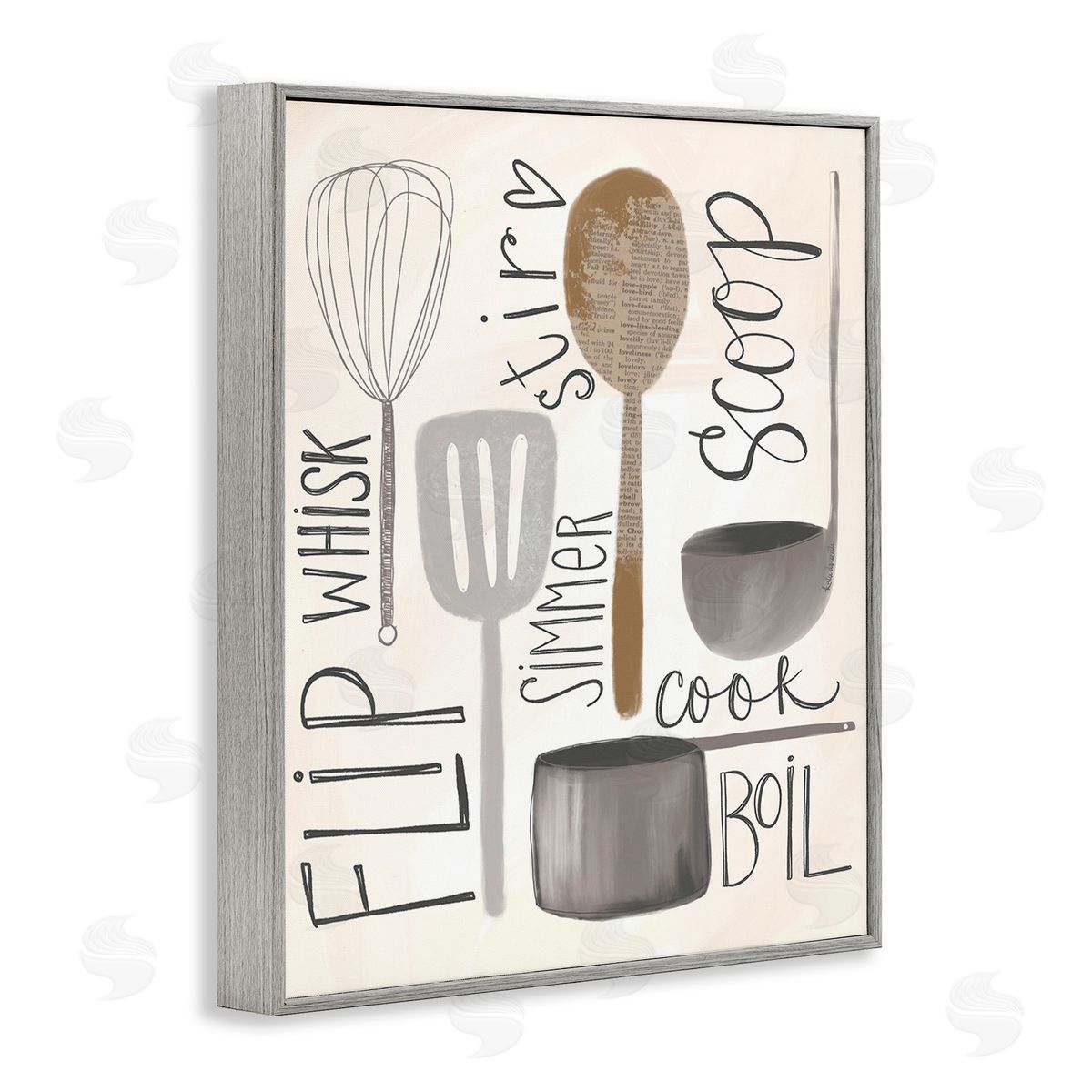 Katie Doucette Kitchen Phrases & Utensils Gray Framed Giclee Wall Art Print