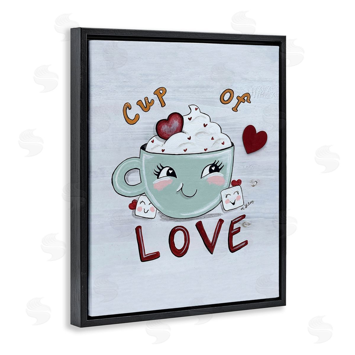 Michelle Gilsey Smiling Cup Of Love Black Floating Frame Canvas Wall Art Print