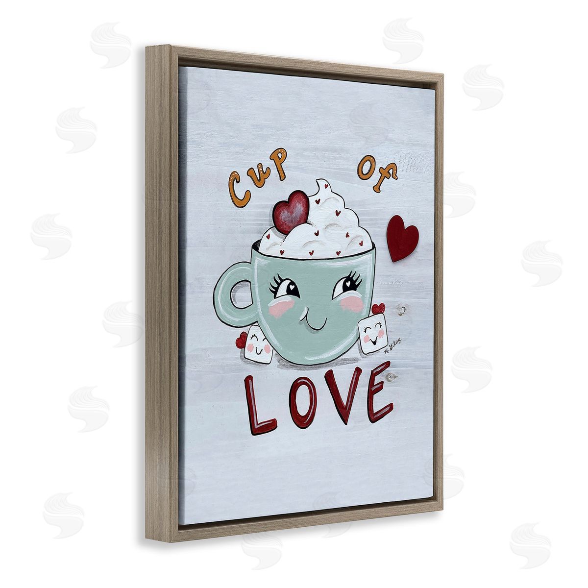 Michelle Gilsey Smiling Cup Of Love Brown Floating Frame Canvas Wall Art Print