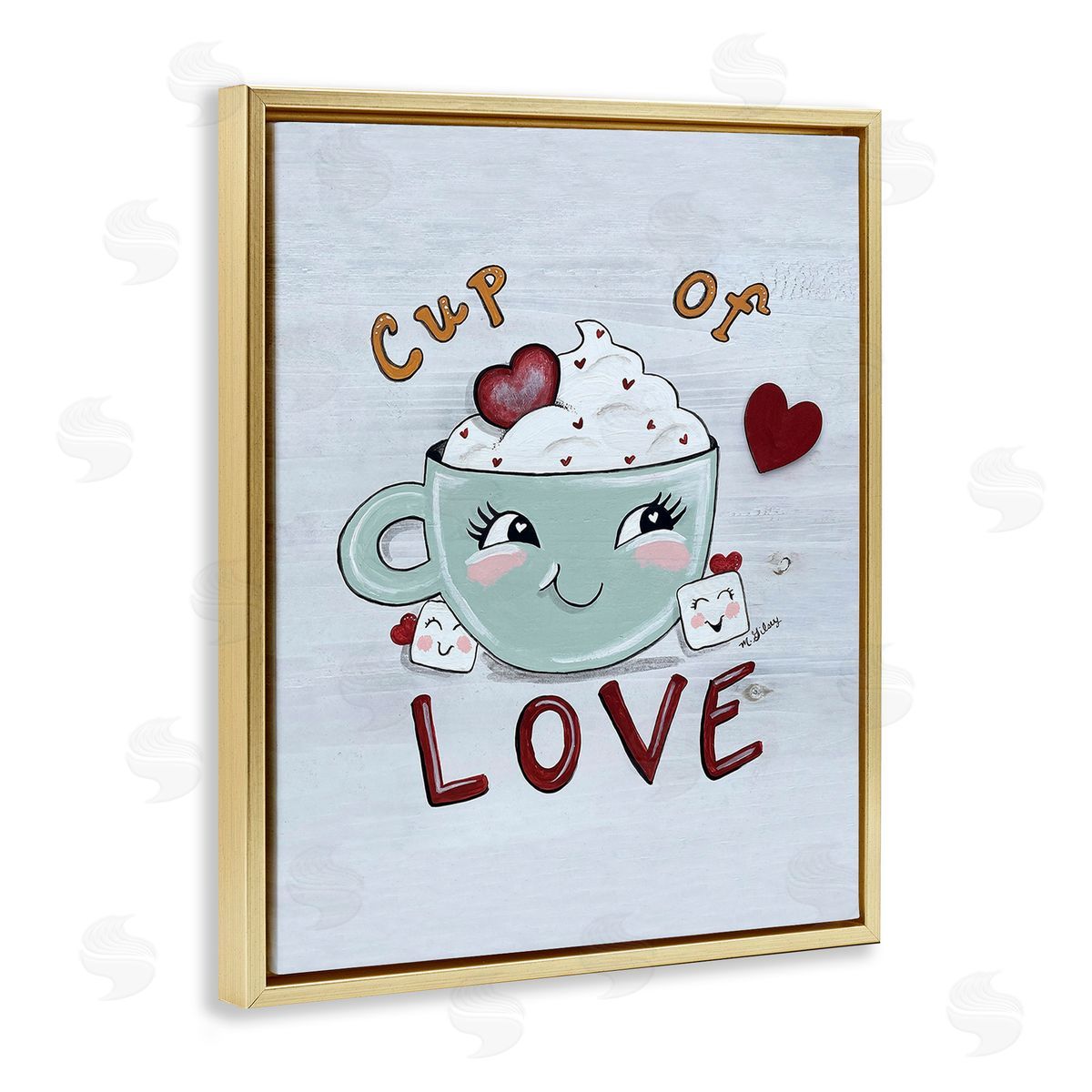 Michelle Gilsey Smiling Cup Of Love Gold Floating Frame Canvas Wall Art Print