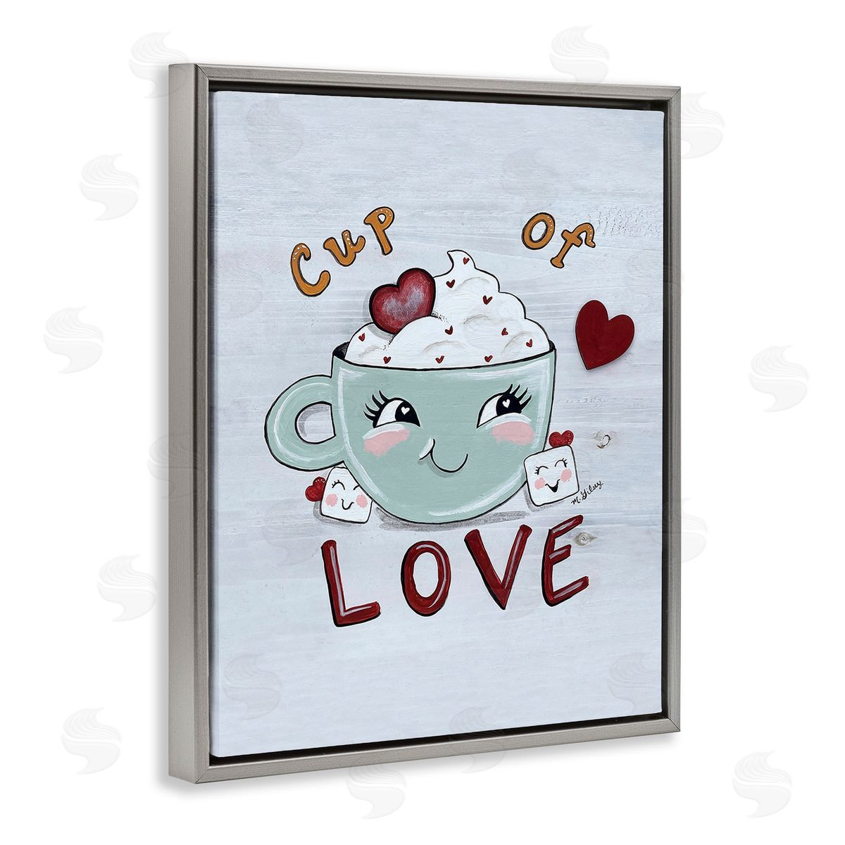 Michelle Gilsey Smiling Cup Of Love Gray Floating Frame Canvas Wall Art Print