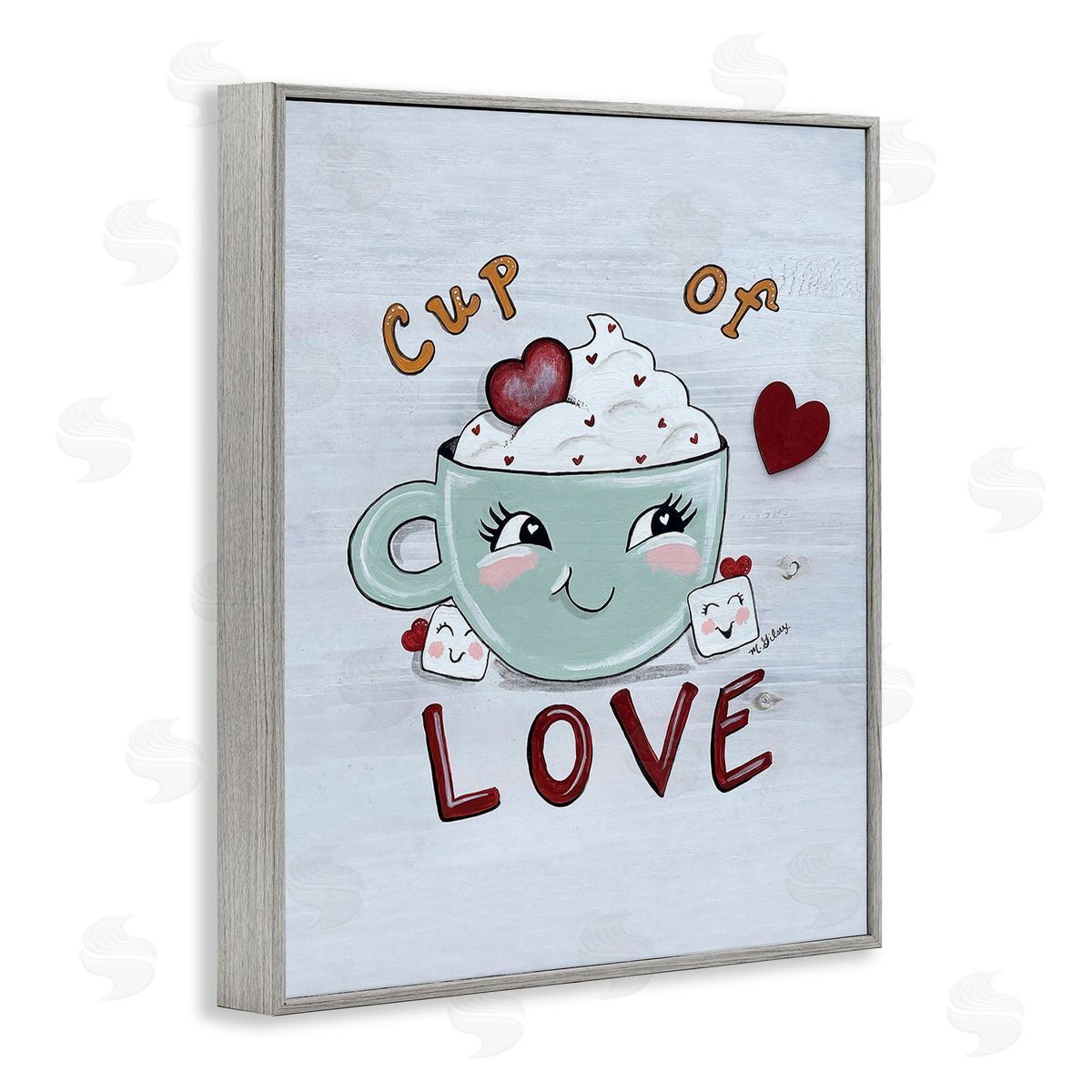 Michelle Gilsey Smiling Cup Of Love Gray Framed Giclee Wall Art Print