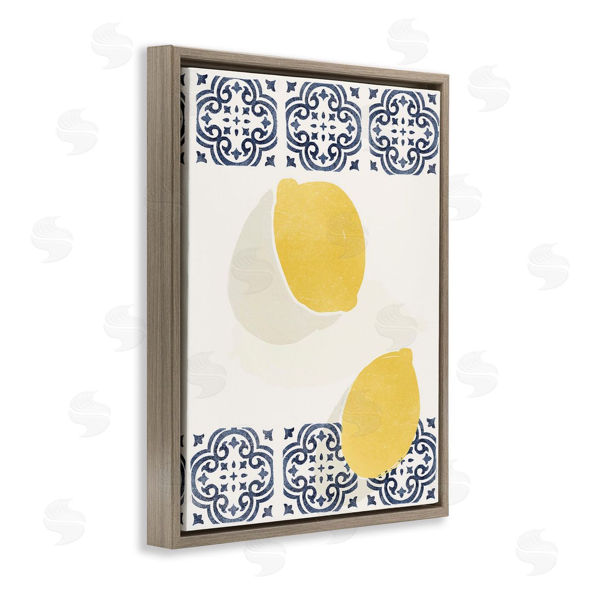 Yuyu Pont Modern Lemons with Pattern Brown Floating Frame Canvas Wall Art Print