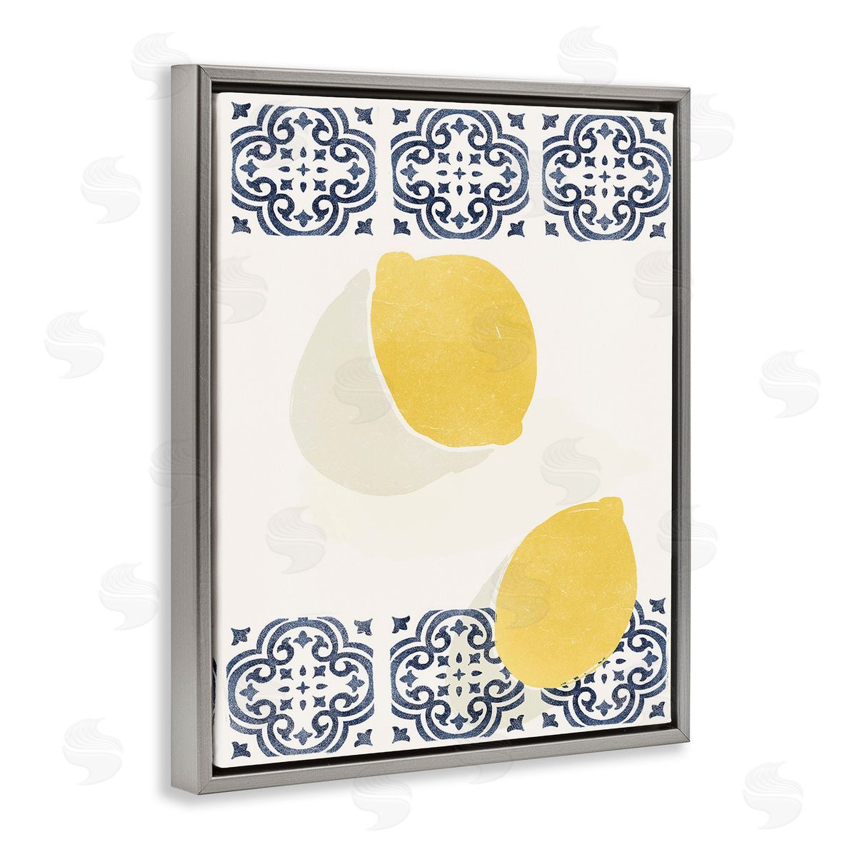 Yuyu Pont Modern Lemons with Pattern Gray Floating Frame Canvas Wall Art Print