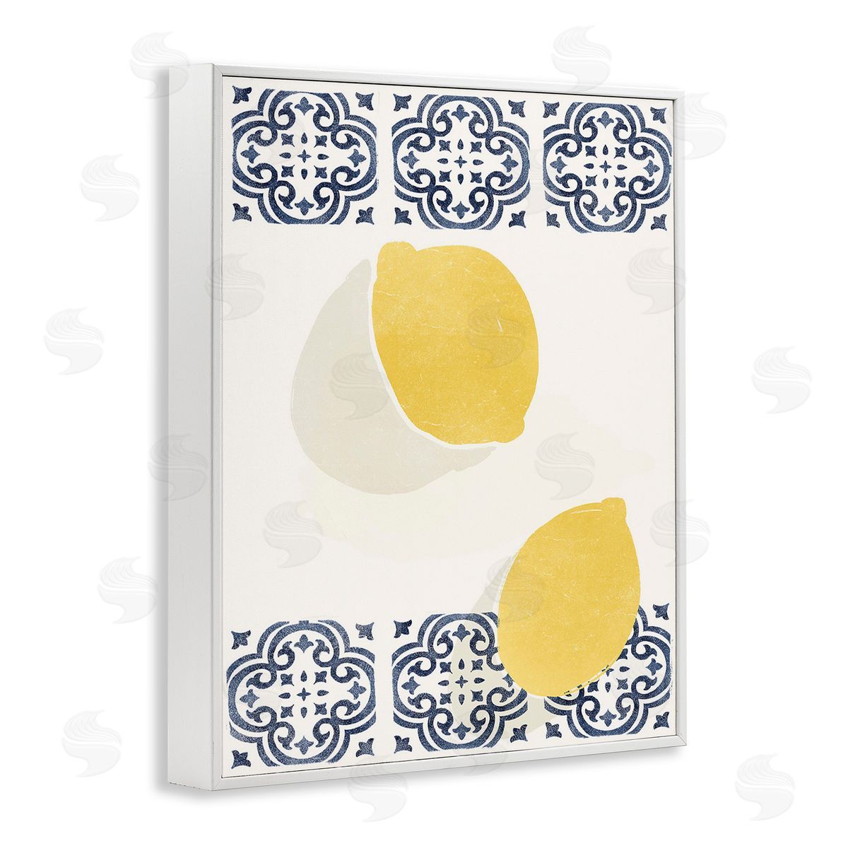 Yuyu Pont Modern Lemons with Pattern White Framed Giclee Wall Art Print