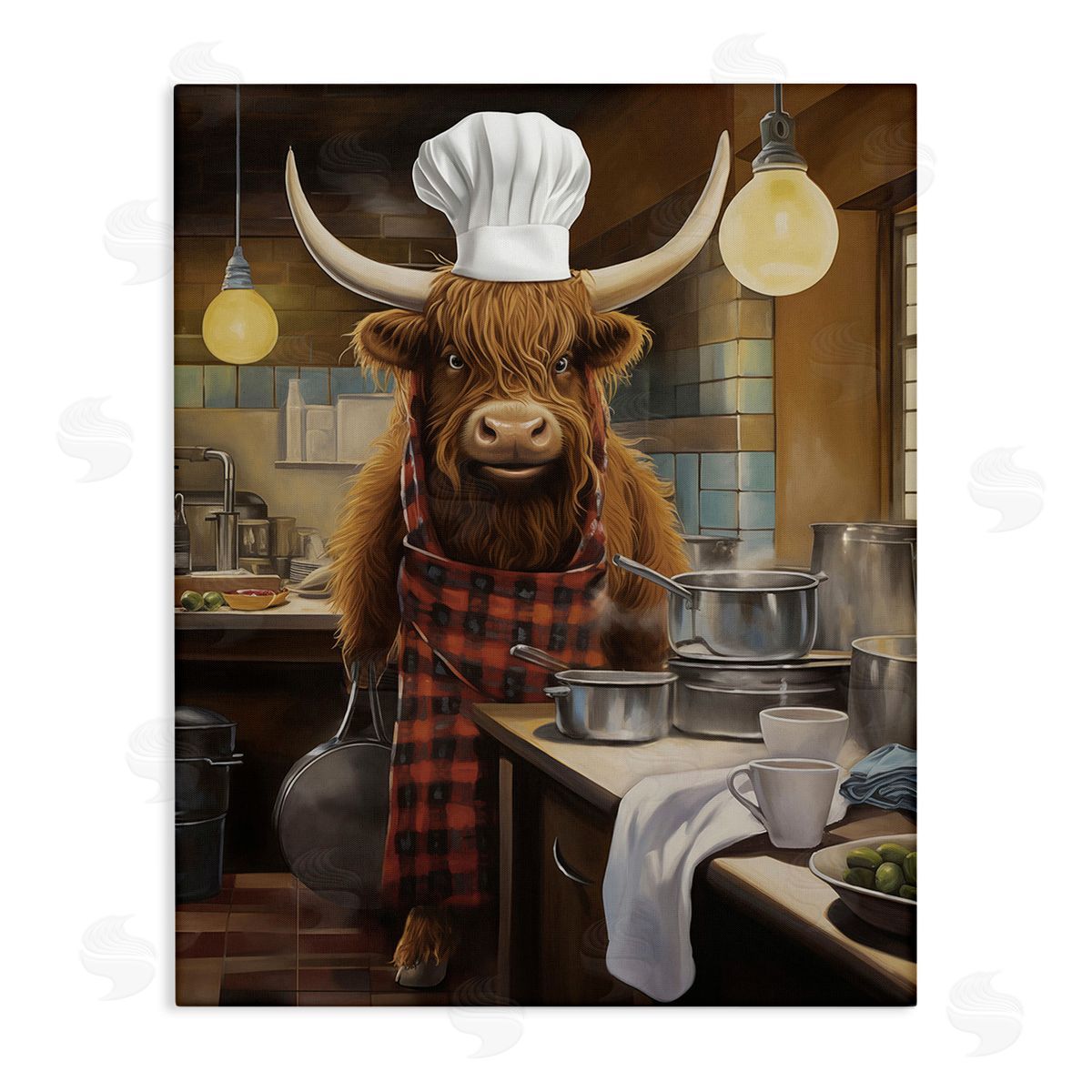 PSL Art Longhorn Chef in Kitchen Canvas Wall Art Print
