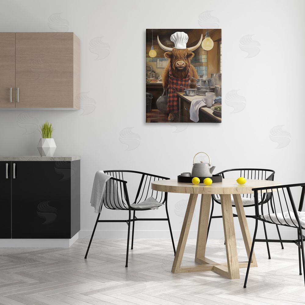 PSL Art Longhorn Chef in Kitchen Canvas Wall Art Print in Room