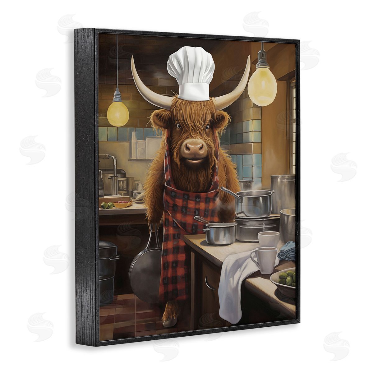 PSL Art Longhorn Chef in Kitchen Black Framed Giclee Wall Art Print