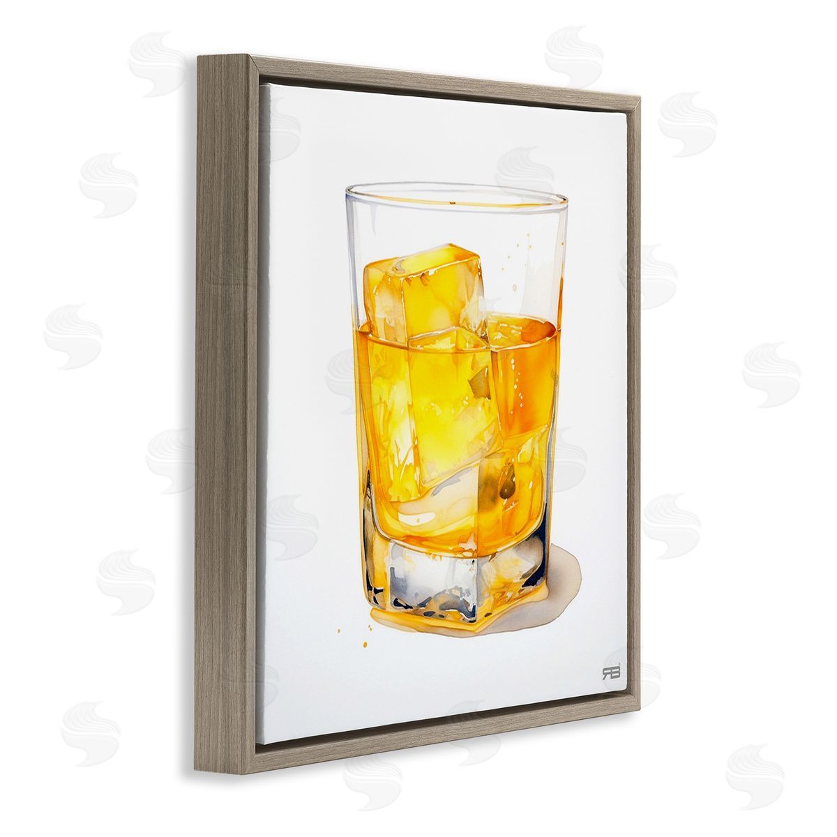 RB Modern Liquor Glass Brown Floating Frame Canvas Wall Art Print