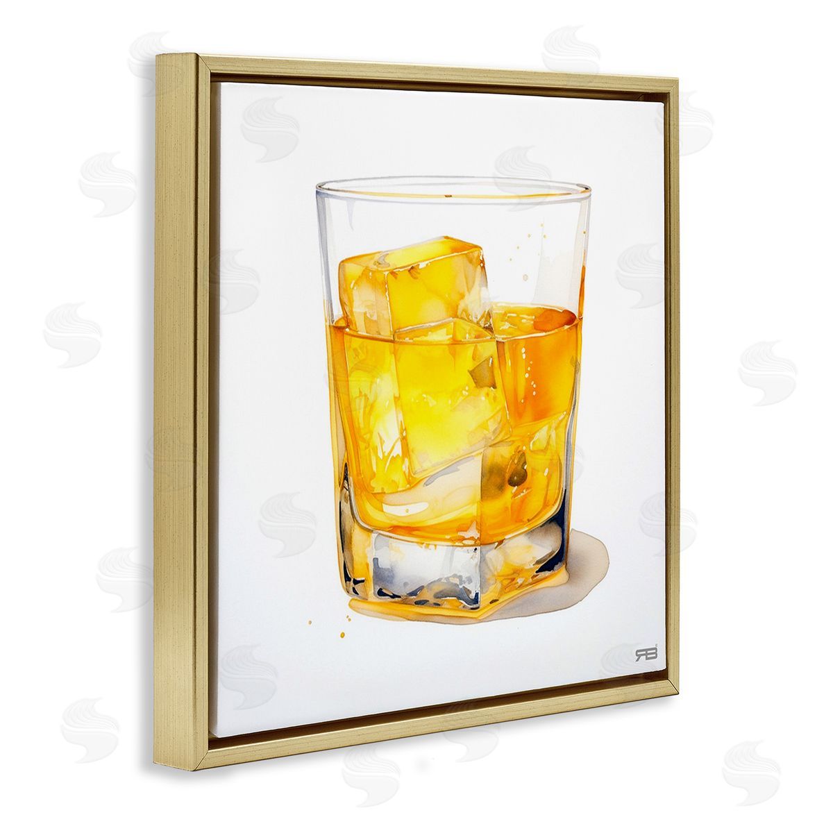 RB Modern Liquor Glass Gold Floating Frame Canvas Wall Art Print