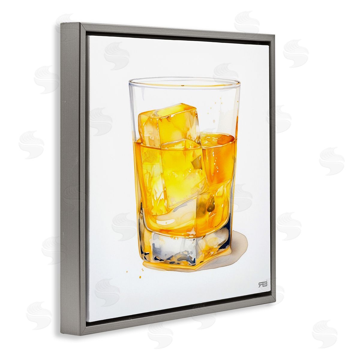 RB Modern Liquor Glass Gray Floating Frame Canvas Wall Art Print