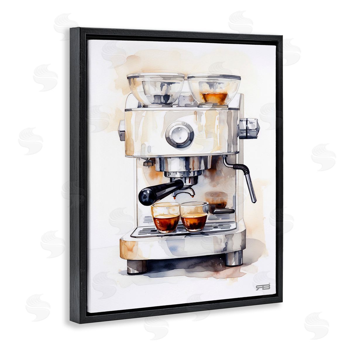 RB Modern Espresso Machine Black Floating Frame Canvas Wall Art Print