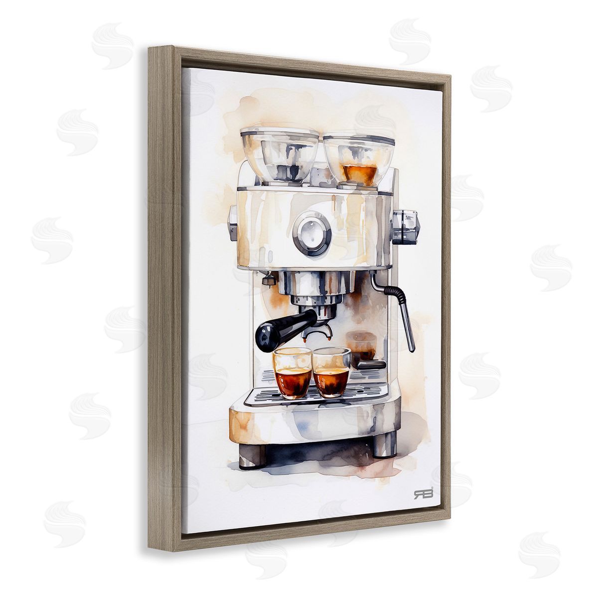 RB Modern Espresso Machine Brown Floating Frame Canvas Wall Art Print