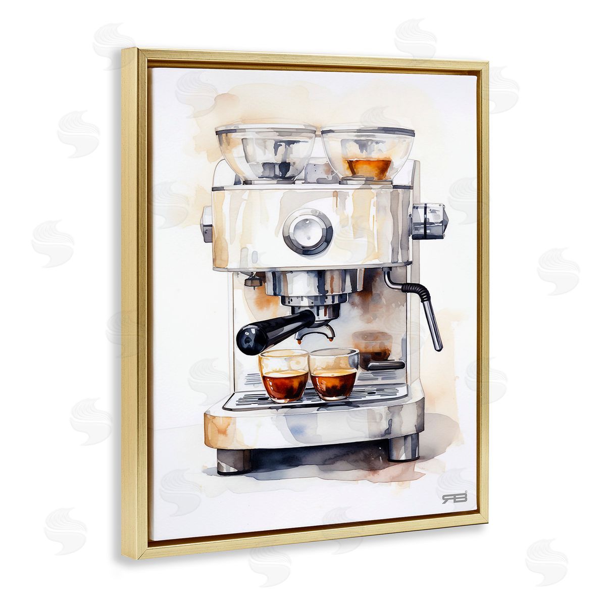 RB Modern Espresso Machine Gold Floating Frame Canvas Wall Art Print