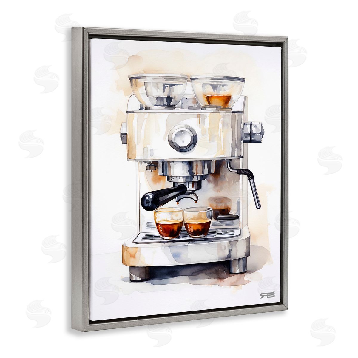 RB Modern Espresso Machine Gray Floating Frame Canvas Wall Art Print