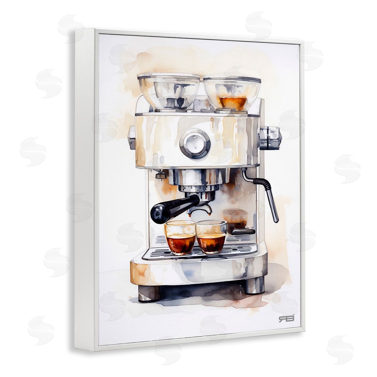 RB Modern Espresso Machine White Framed Giclee Wall Art Print