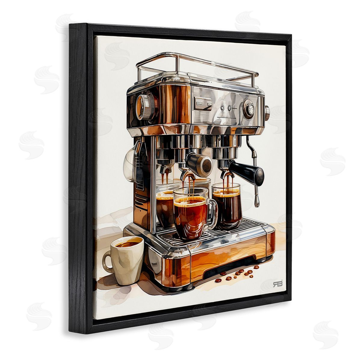 RB Sleek Espresso Machine Black Floating Frame Canvas Wall Art Print