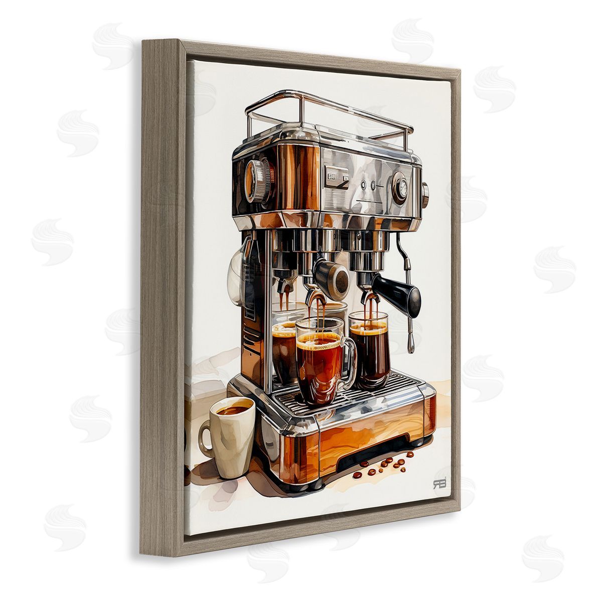 RB Sleek Espresso Machine Brown Floating Frame Canvas Wall Art Print