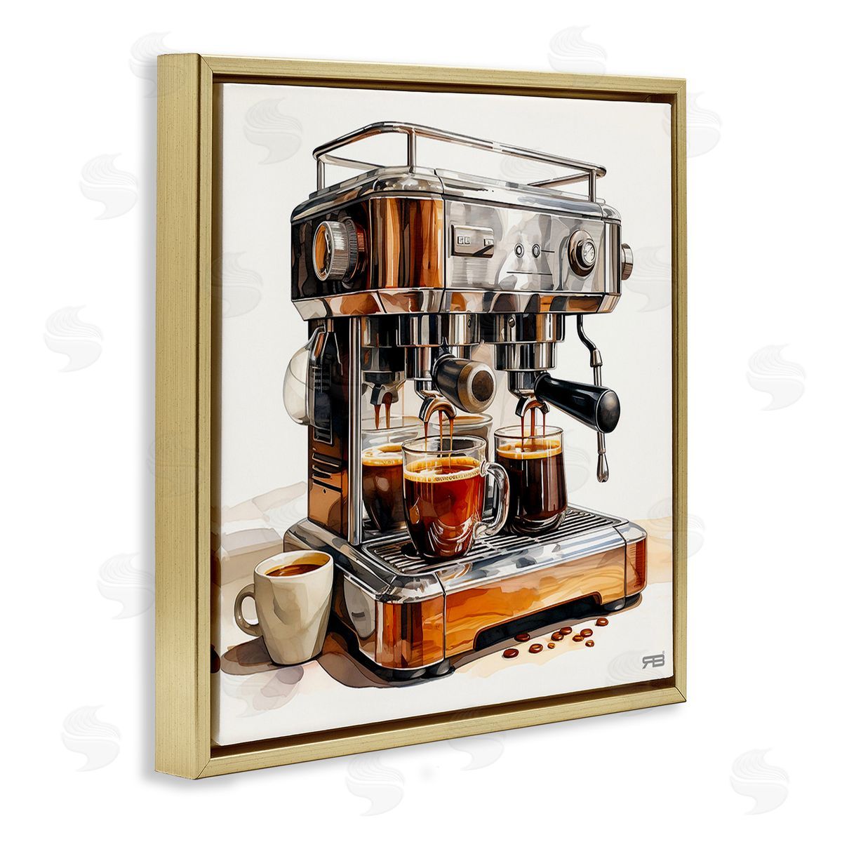 RB Sleek Espresso Machine Gold Floating Frame Canvas Wall Art Print