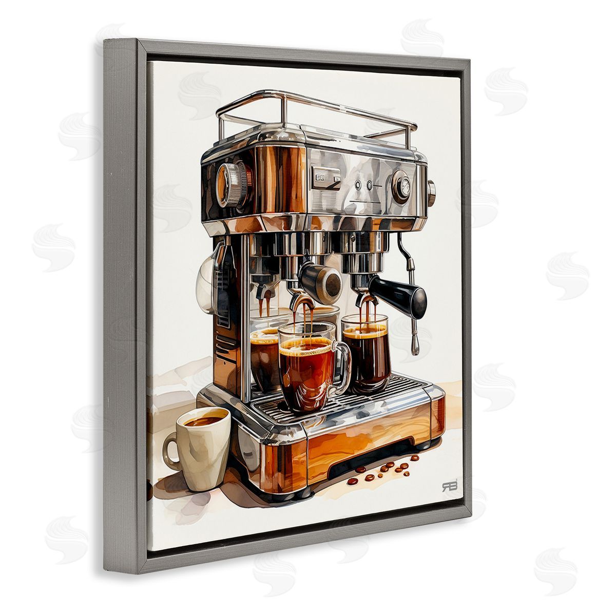 RB Sleek Espresso Machine Gray Floating Frame Canvas Wall Art Print