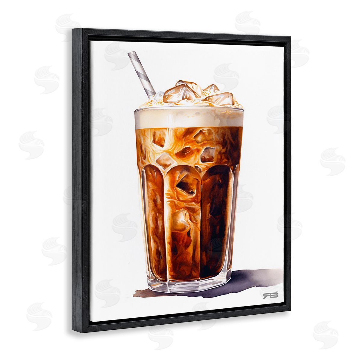 RB Swirled Iced Coffee Black Floating Frame Canvas Wall Art Print
