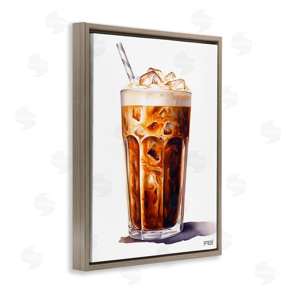 RB Swirled Iced Coffee Brown Floating Frame Canvas Wall Art Print
