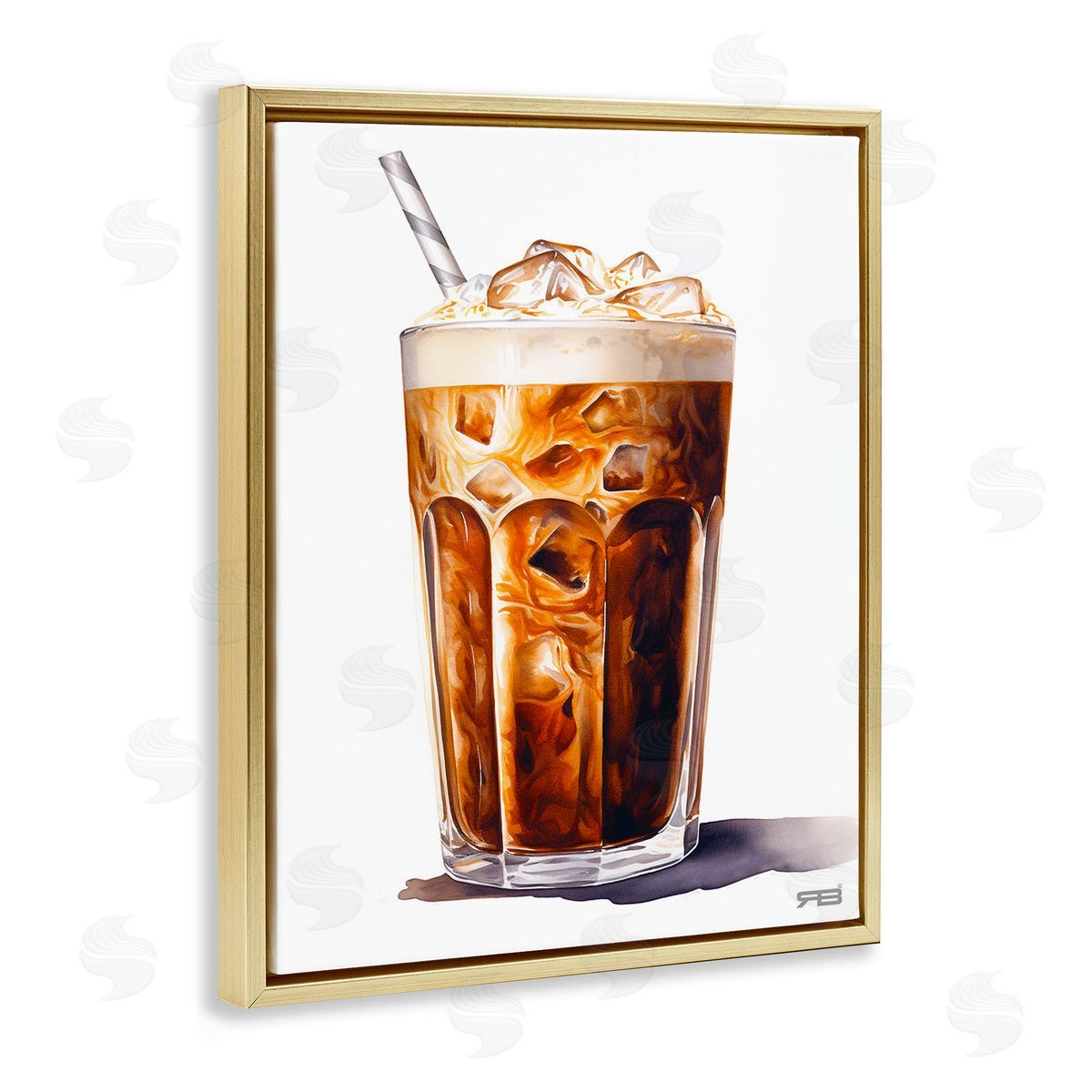 RB Swirled Iced Coffee Gold Floating Frame Canvas Wall Art Print