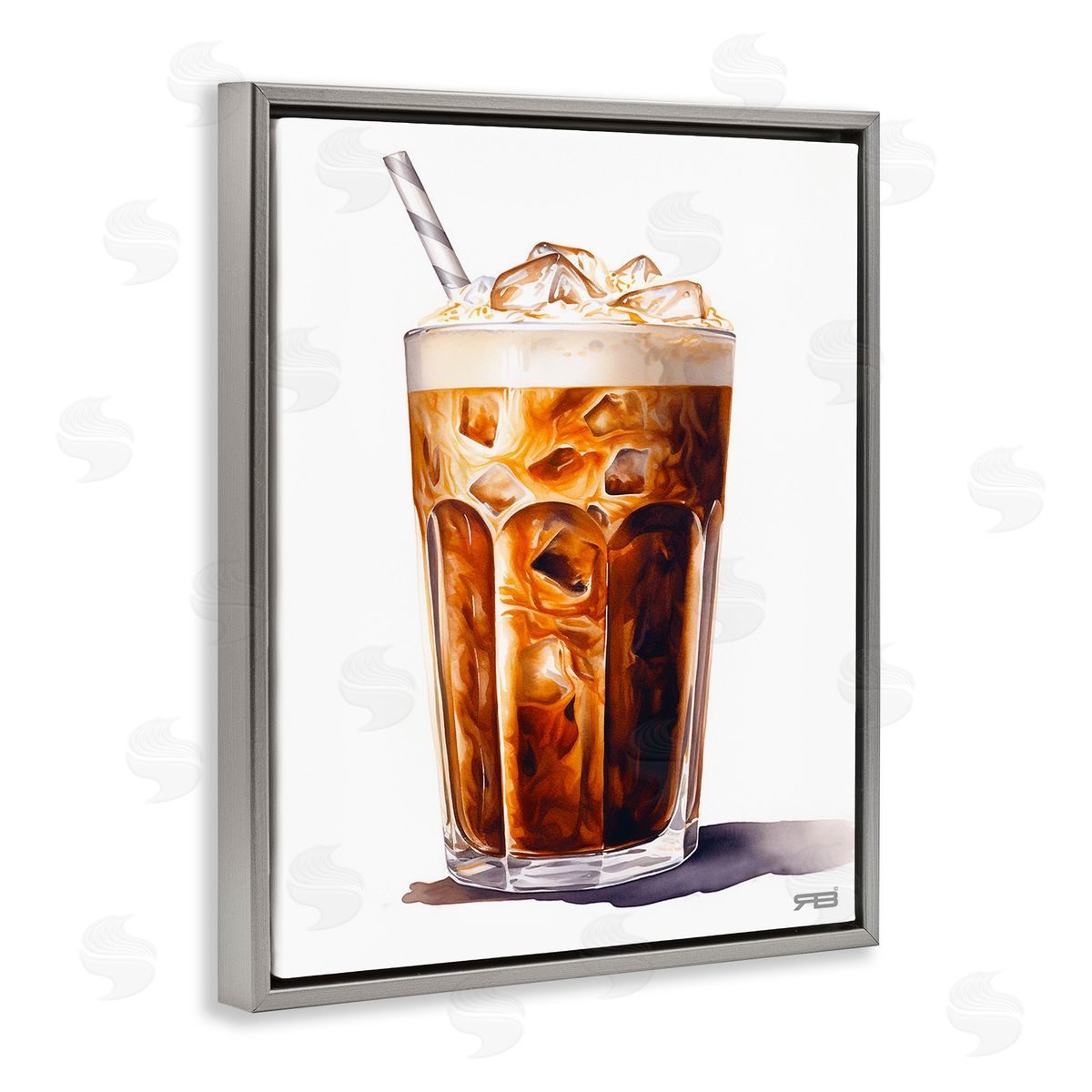 RB Swirled Iced Coffee Gray Floating Frame Canvas Wall Art Print