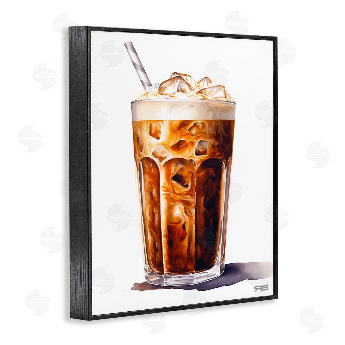RB Swirled Iced Coffee Black Framed Giclee Wall Art Print