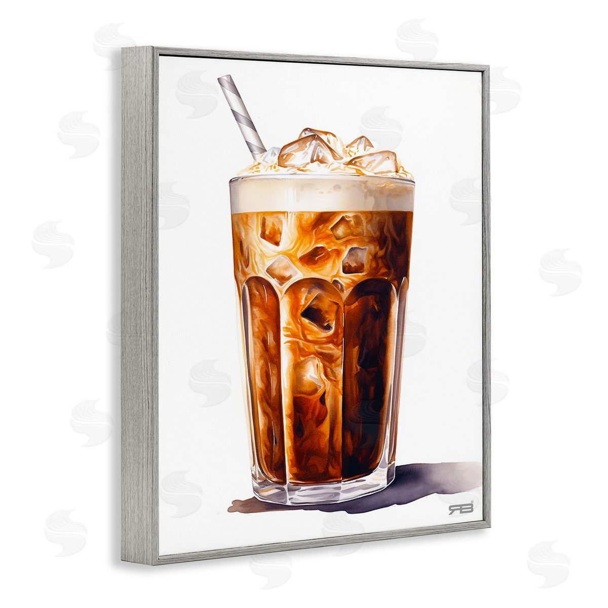 RB Swirled Iced Coffee Gray Framed Giclee Wall Art Print