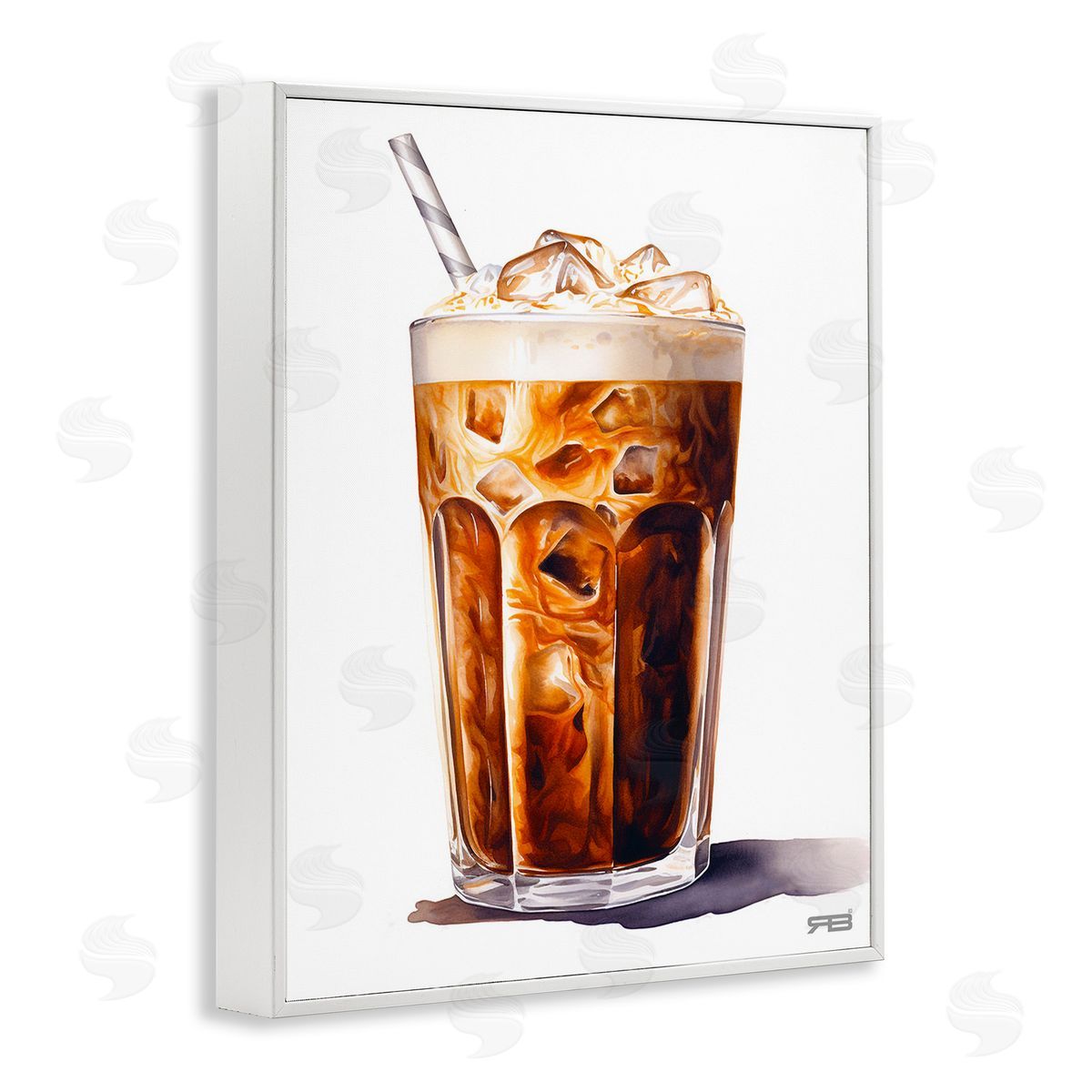 RB Swirled Iced Coffee White Framed Giclee Wall Art Print