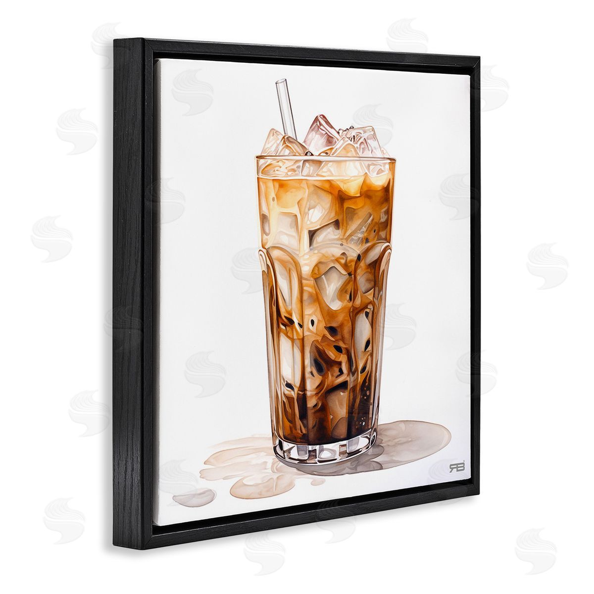 RB Coffee with Swirled Milk Black Floating Frame Canvas Wall Art Print