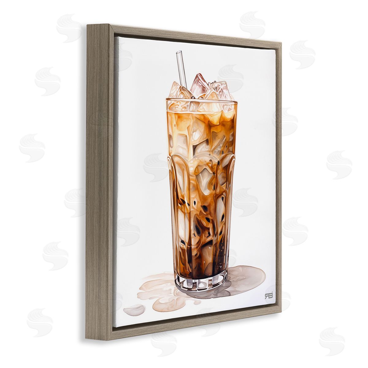 RB Coffee with Swirled Milk Brown Floating Frame Canvas Wall Art Print