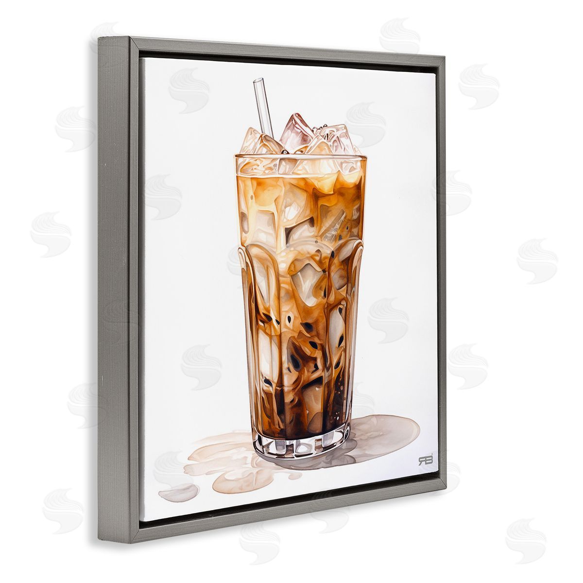 RB Coffee with Swirled Milk Gray Floating Frame Canvas Wall Art Print