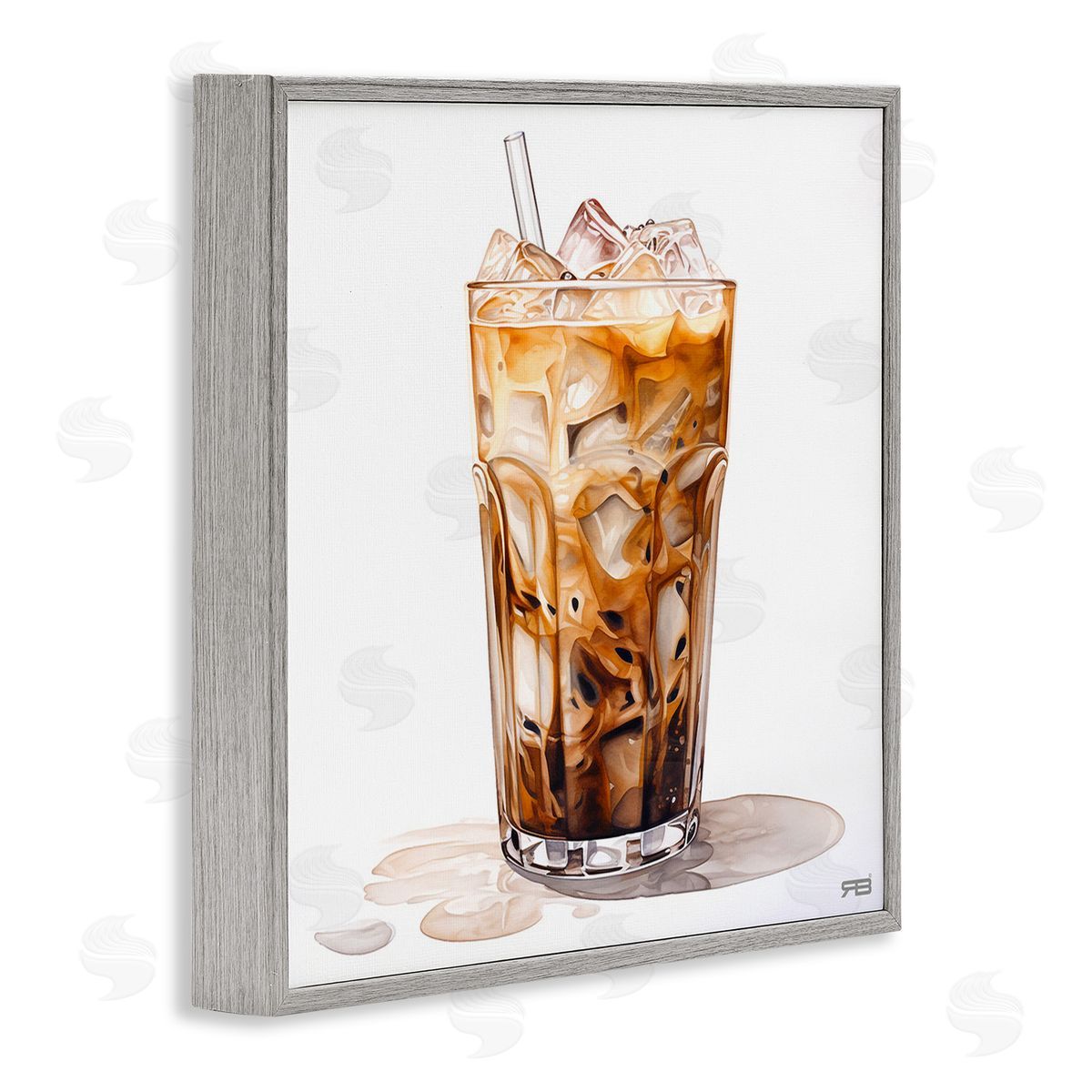 RB Coffee with Swirled Milk Gray Framed Giclee Wall Art Print