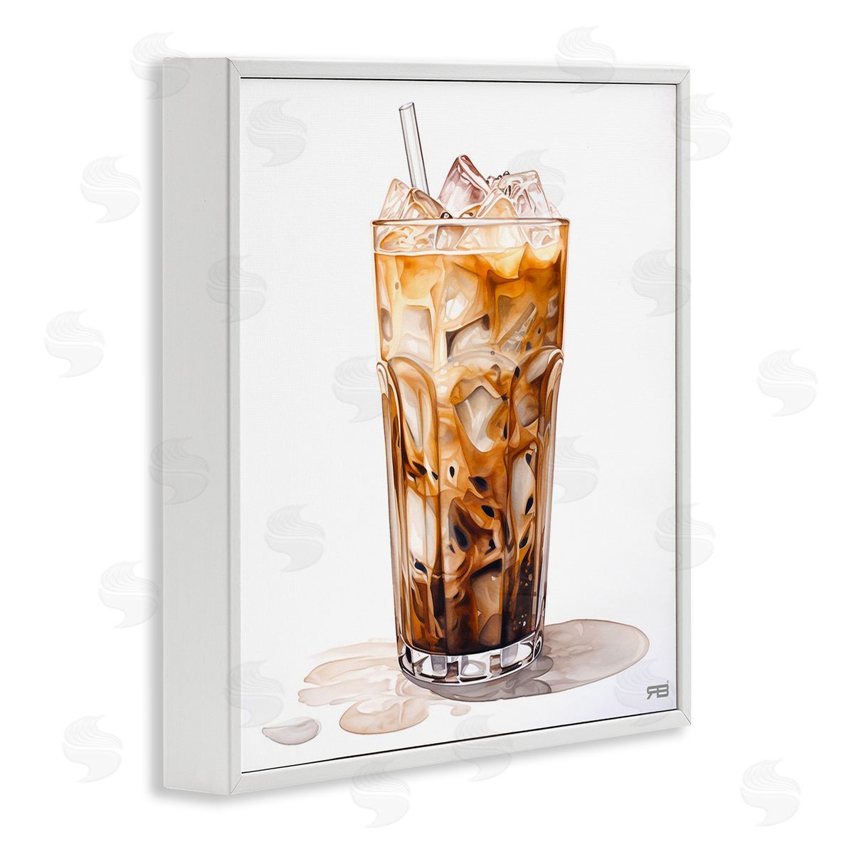 RB Coffee with Swirled Milk White Framed Giclee Wall Art Print