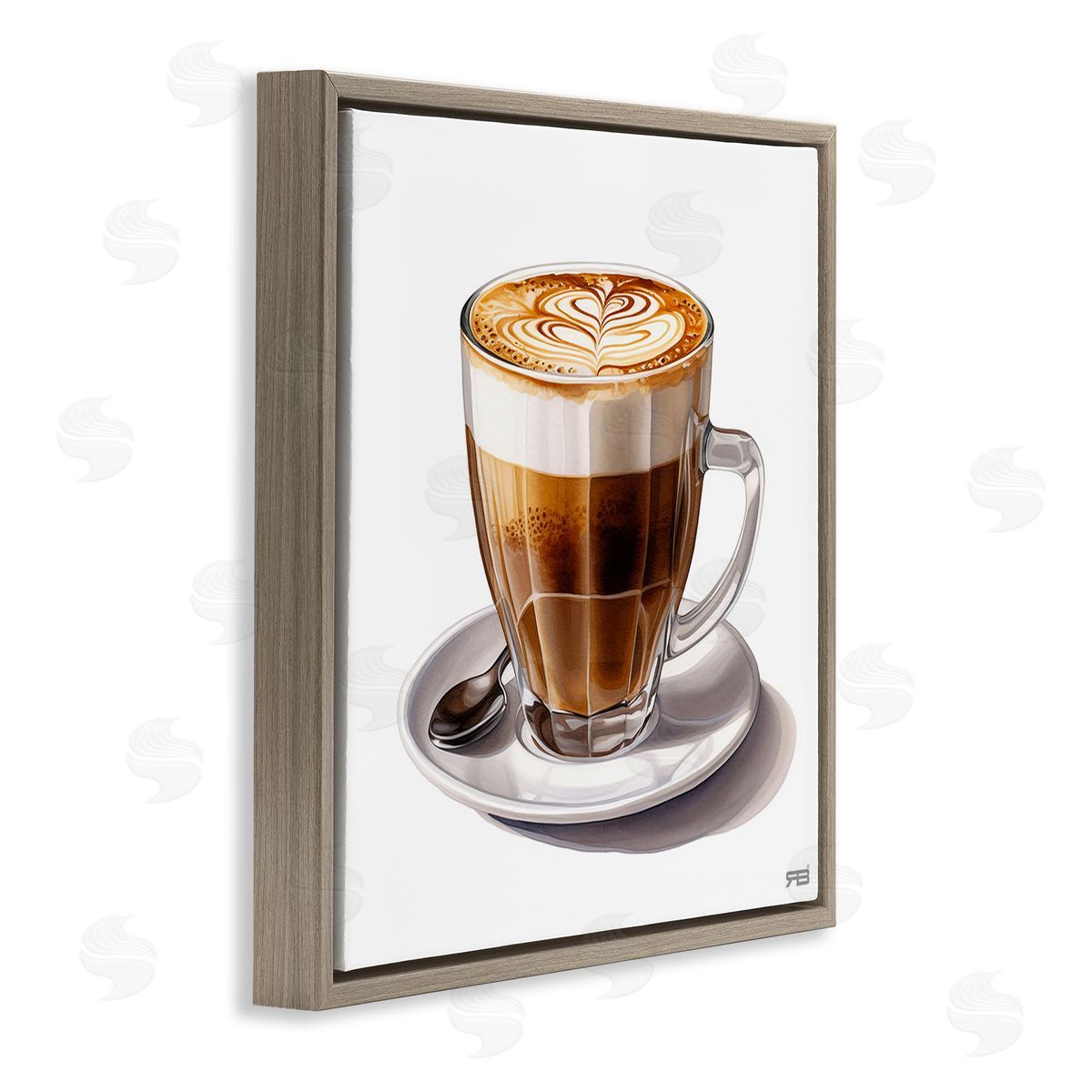 RB Latte with Milk Pattern Brown Floating Frame Canvas Wall Art Print