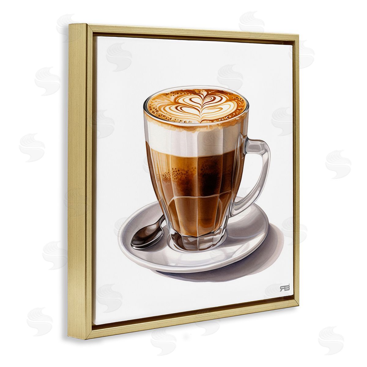 RB Latte with Milk Pattern Gold Floating Frame Canvas Wall Art Print