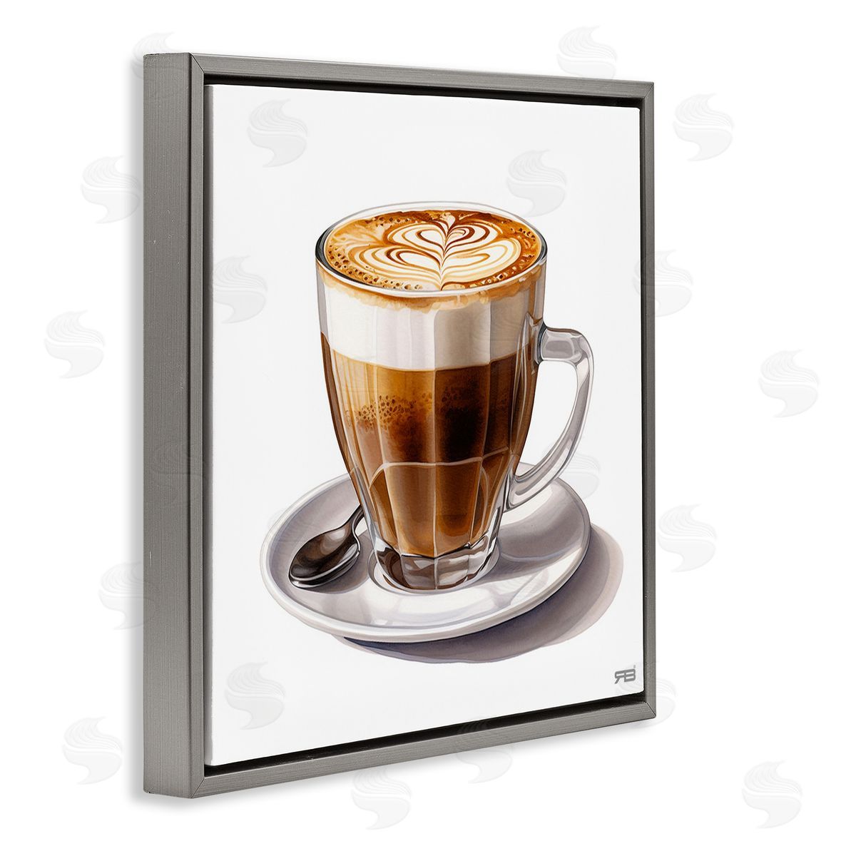 RB Latte with Milk Pattern Gray Floating Frame Canvas Wall Art Print