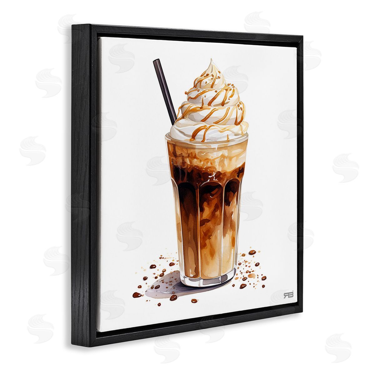 RB Coffee Dessert Drink Black Floating Frame Canvas Wall Art Print