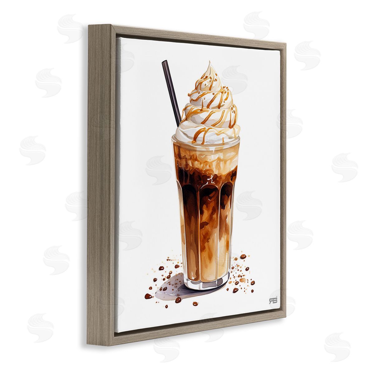 RB Coffee Dessert Drink Brown Floating Frame Canvas Wall Art Print
