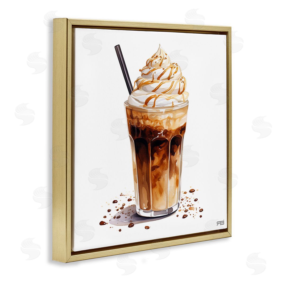 RB Coffee Dessert Drink Gold Floating Frame Canvas Wall Art Print