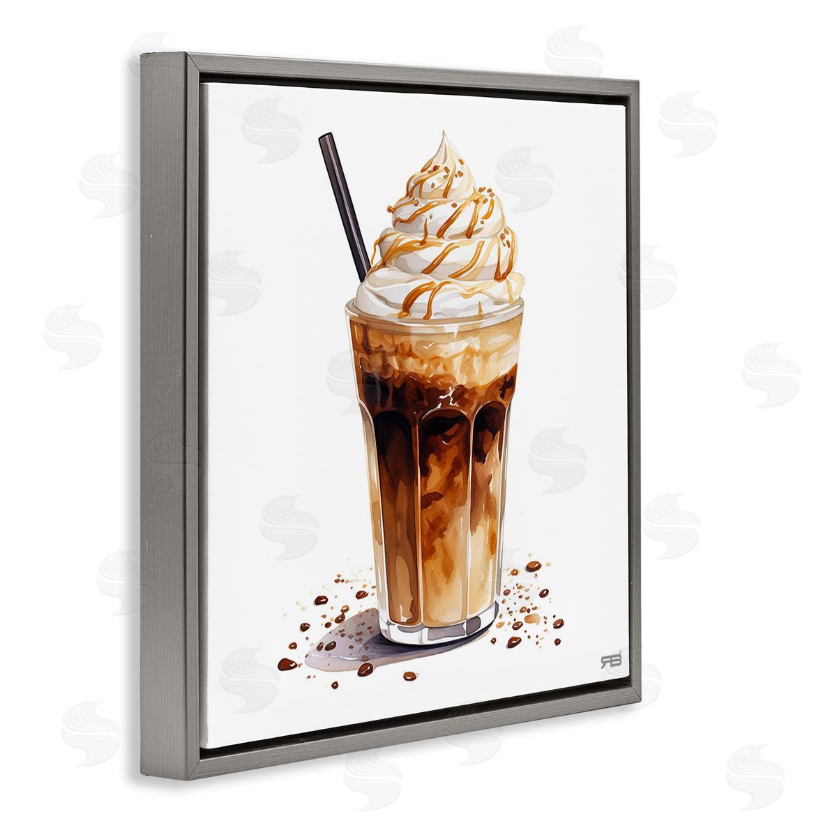 RB Coffee Dessert Drink Gray Floating Frame Canvas Wall Art Print